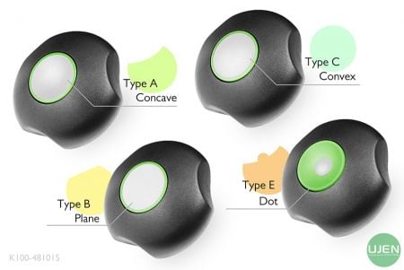 Quatre formes différentes (concave, plane, convexe et pointillée) avec des boutons profilés