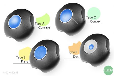 Four different shapes (concave, plane, convex and dot) with shaped knobs