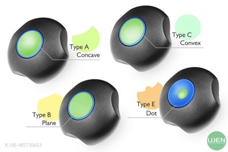 أربعة أشكال مختلفة (مقعرة، مسطحة، محدبة ونقطة) مع مقابض مصممة.