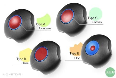 أربعة أشكال مختلفة (مقعرة، مسطحة، محدبة ونقطة) مع مقابض مصممة.