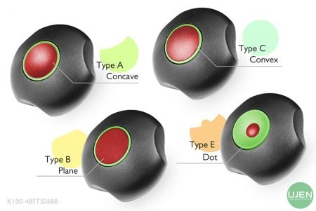 أربعة أشكال مختلفة (مقعرة، مسطحة، محدبة ونقطة) مع مقابض مصممة.