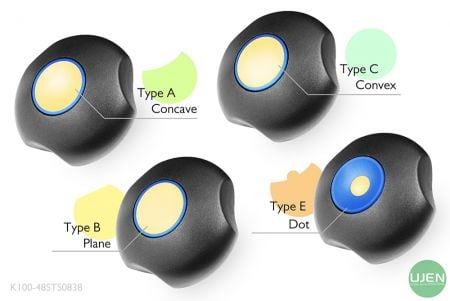 أربعة أشكال مختلفة (مقعرة، مسطحة، محدبة ونقطة) مع مقابض مصممة.