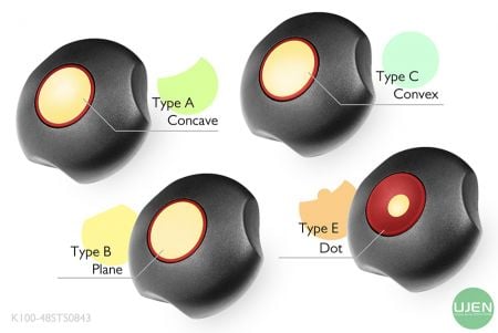أربعة أشكال مختلفة (مقعرة، مسطحة، محدبة ونقطة) مع مقابض مصممة.