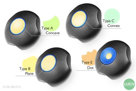 أربعة أشكال مختلفة (مقعرة، مستوية، محدبة ونقطة) مع مقابض مصممة