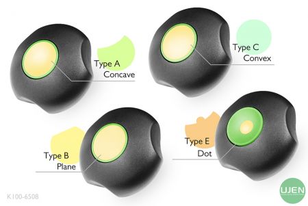 Four different shapes (concave, plane, convex and dot) with shaped knobs