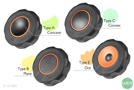 Four different shapes (concave, plane, convex and dot) with shaped knobs