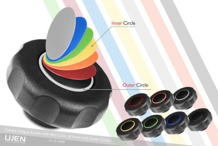 49 color combinations for customers to choose from at top of the colorful knob