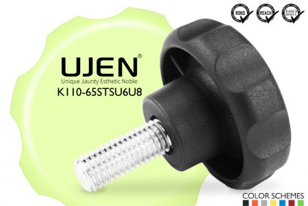 八角形プラスチックノブ ステンレススチールボルト、3/8 x 1/2、D65 - サークルノブ 3/8x1/2 インox鋼 直径65