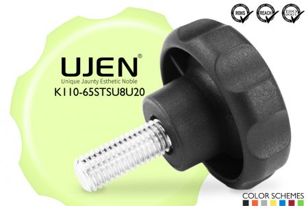 八角形プラスチックノブ ステンレススチールボルト、1/2 x 1-1/4、D65 - サークルノブ 1/2x1-1/4 インoxスチール 直径65