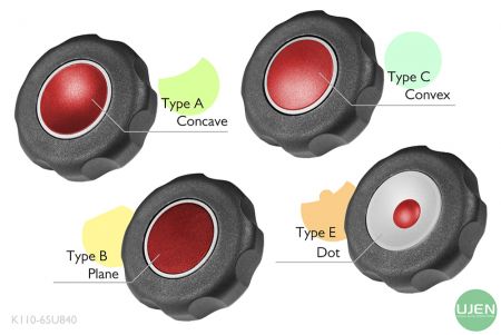 Four different shapes (concave, plane, convex and dot) with shaped knobs