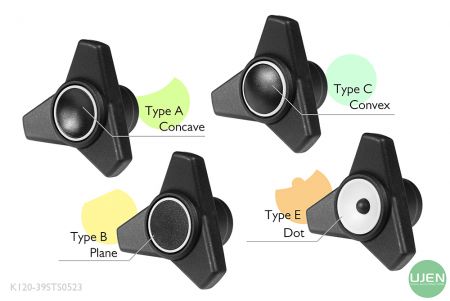 Quatre formes différentes (concave, plane, convexe et point) avec des boutons en forme