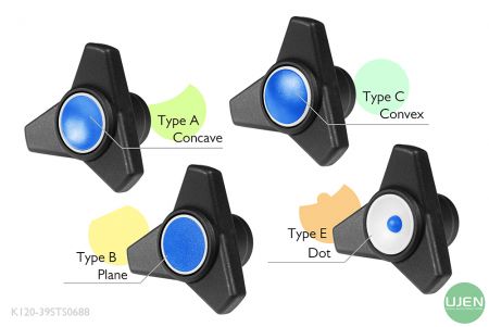 Four different shapes (concave, plane, convex and dot) with shaped knobs