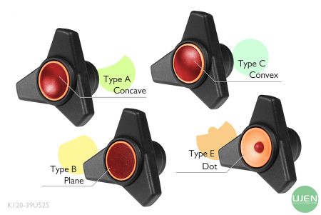 Four different shapes (concave, plane, convex and dot) with shaped knobs