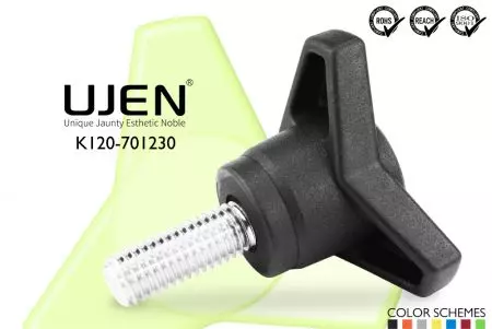 3本アームハンドノブねじ、M12 x 30mm、面取り端、D70 - 3本アームノブ M12x30mm面取りねじ 直径70