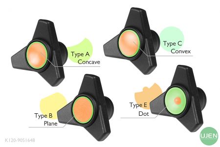 Four different shapes (concave, plane, convex and dot) with shaped knobs