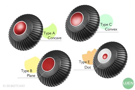 Quatre formes différentes (concave, plane, convexe et point) avec des boutons façonnés