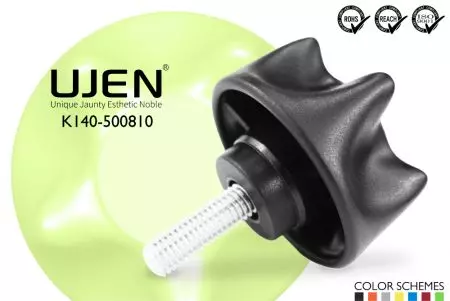 スター ハンドノブネジ、M8 x 10mm、面取り端、D50 - スターノブ M8x10mm 面取りネジ 直径50