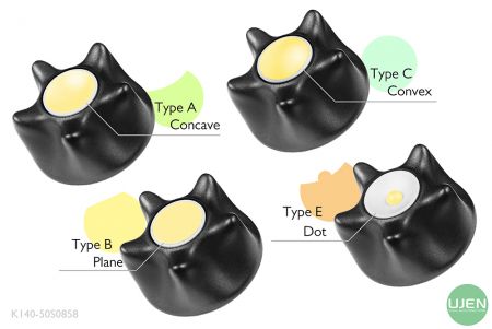 Four different shapes (concave, plane, convex and dot) with shaped knobs