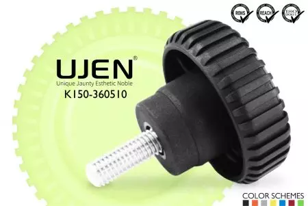 ギア形ハンドノブネジ、M5 x 10mm、面取り端、D36 - ギアノブ M5x10mm 面取りネジ 直径36