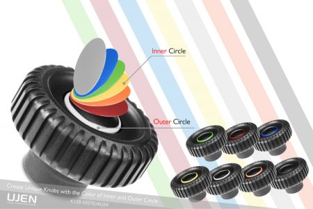 49 color combinations for customers to choose from at top of the colorful knob