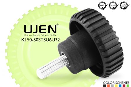 ギア形プラスチックノブ ステンレススチールボルト、3/8 x 2、D50 - ギアノブ 3/8x2 インox鋼 直径50