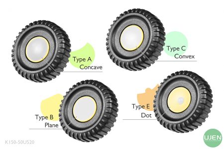 Quattro forme diverse (concava, piana, convessa e punto) con manopole sagomate