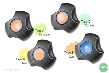 Four different shapes (concave, plane, convex and dot) with shaped knobs