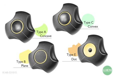 Quatre formes différentes (concave, plane, convexe et point) avec des boutons en forme.