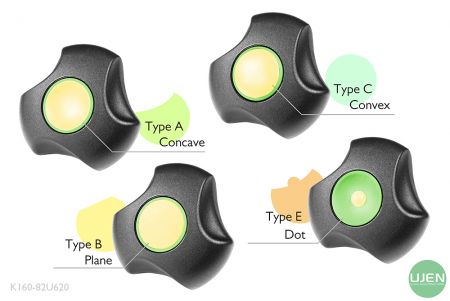 Quattro forme diverse (concava, piana, convessa e punto) con manopole sagomate