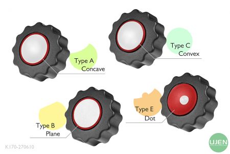 Quattro forme diverse (concava, piana, convessa e punto) con manopole sagomate