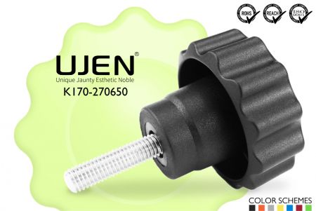 Csillag kézi gomb csavar, M6 x 50mm, Fazettált végű, D27 - Csillag gomb M6x50mm fazettált csavar Átmérő27