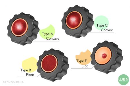 Four different shapes (concave, plane, convex and dot) with shaped knobs