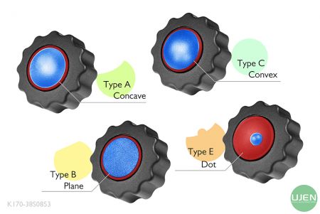 Quatro formas diferentes (côncava, plana, convexa e ponto) com botões moldados