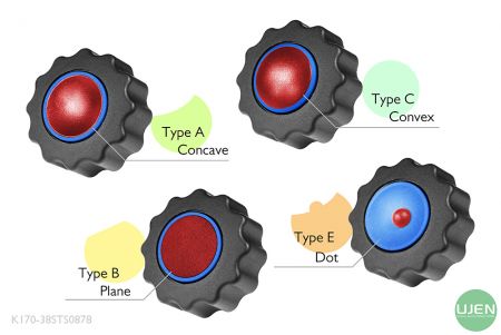 Four different shapes (concave, plane, convex and dot) with shaped knobs