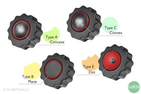 Quatre formes différentes (concave, plane, convexe et point) avec des boutons en forme