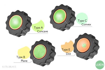 Four different shapes (concave, plane, convex and dot) with shaped knobs