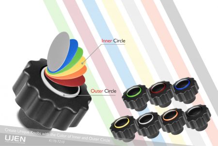 49 color combinations for customers to choose from at top of the colorful knob
