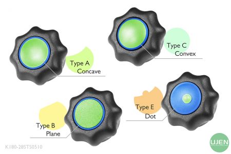 أربعة أشكال مختلفة (مقعرة، مستوية، محدبة ونقطة) مع مقابض مصممة