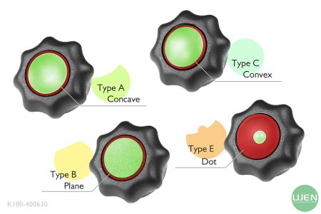 Four different shapes (concave, plane, convex and dot) with shaped knobs