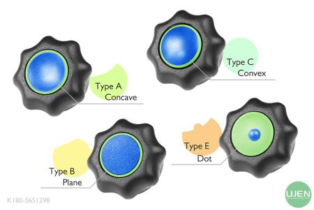 Four different shapes (concave, plane, convex and dot) with shaped knobs