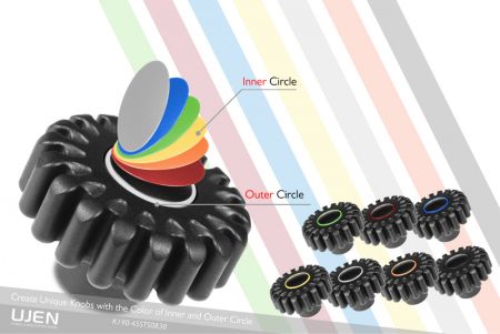 49 color combinations for customers to choose from at top of the colorful knob