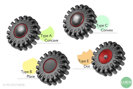 Four different shapes (concave, plane, convex and dot) with shaped knobs