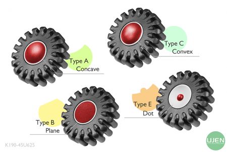 Четыре различных формы (вогнутая, плоская, выпуклая и точка) с формованными ручками.