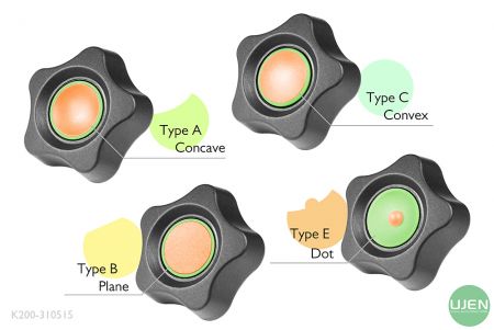 Четыре различных формы (вогнутая, плоская, выпуклая и точка) с формованными ручками