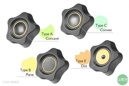 Four different shapes (concave, plane, convex and dot) with shaped knobs