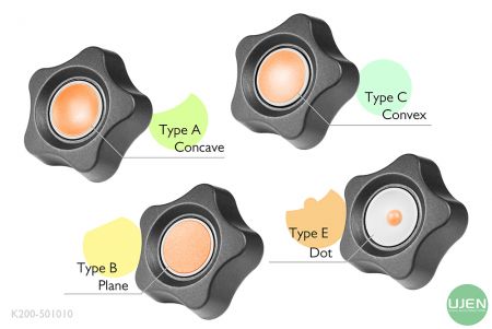 Four different shapes (concave, plane, convex and dot) with shaped knobs