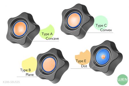 Quatre formes différentes (concave, plane, convexe et point) avec des boutons en forme