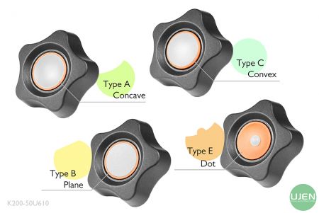 Quatre formes différentes (concave, plane, convexe et point) avec des boutons façonnés