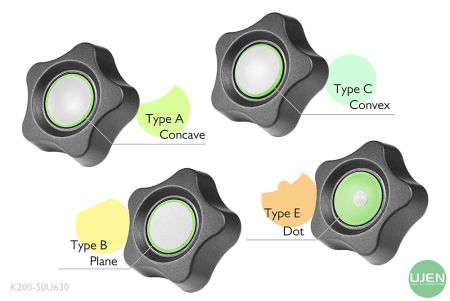 Quatre formes différentes (concave, plane, convexe et point) avec des boutons façonnés