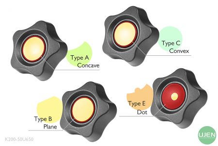Quatre formes différentes (concave, plane, convexe et point) avec des boutons façonnés